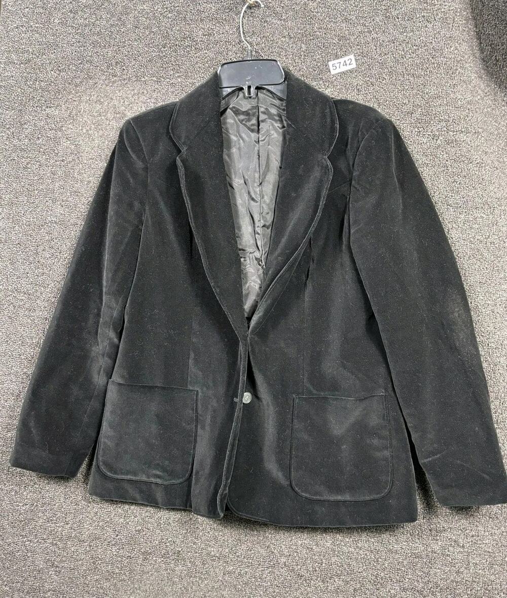 Mulberry Street Blazer Womens 11/12 Black Velvet Button Front Patch Pockets
